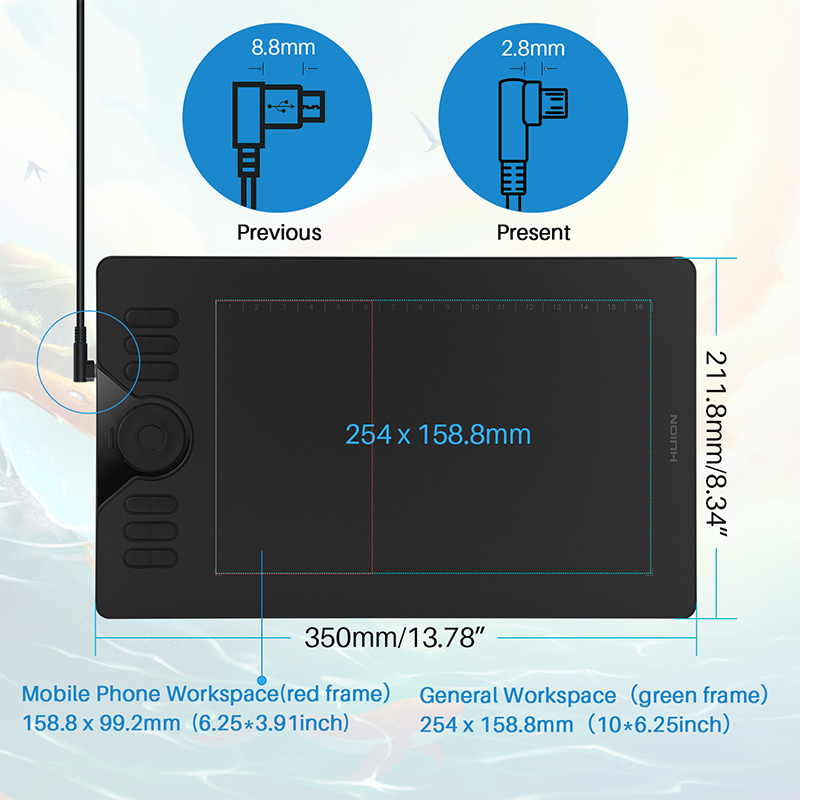 Huion HS610 Android Support Battery-free Graphic Tablet Digital Drawing